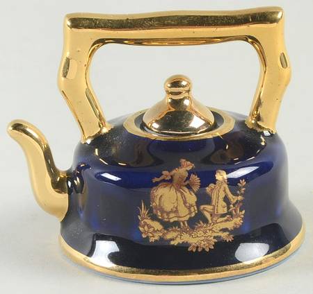 Limoges Miniature Figurines & Giftware Tea Kettle-Gold Lid - No Box