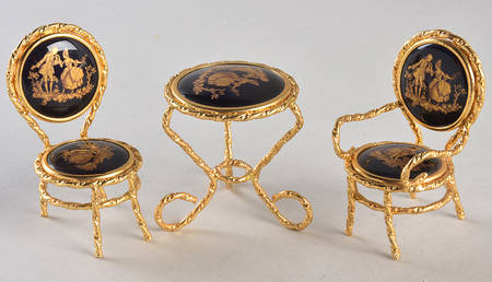 Limoges Miniature Figurines & Giftware Table With Two Chairs-Black - No Box