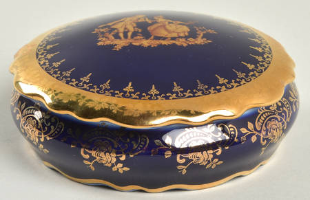 Limoges Miniature Figurines & Giftware Covered Box-Round-Cobalt With Gold - No Box