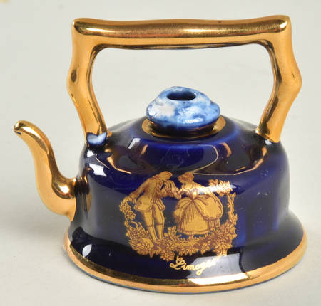 Limoges Miniature Figurines & Giftware Tea Kettle-Blue Lid - No Box