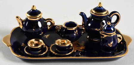 Limoges Miniature Figurines & Giftware Tea Set-Cobalt Blue-7 Pieces - No Box 235