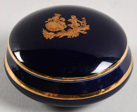 Limoges Miniature Figurines & Giftware Trinket Box- The Proposal-Blue/Gold Band - No Box 238