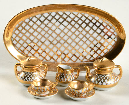 Limoges Miniature Figurines & Giftware Tea Set 6 Pc White/Gold - No Box
