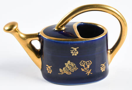 Limoges Miniature Figurines & Giftware Watering Can - Cobalt Floral - No Box