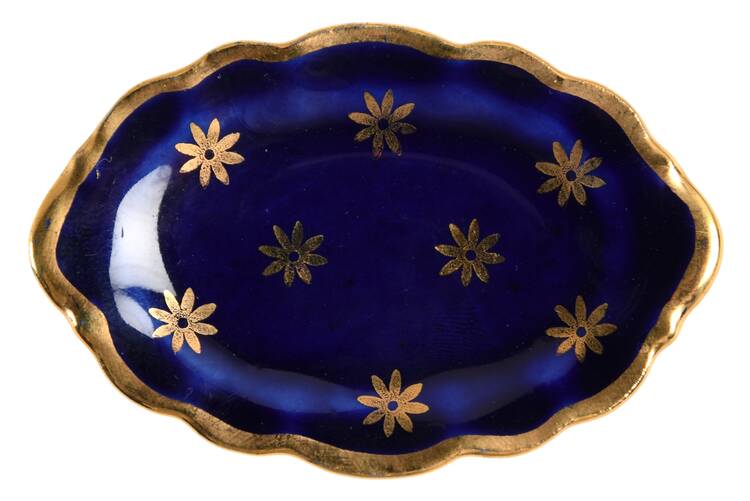 Limoges Miniature Figurines & Giftware Oval Tray - Cobalt/Flowers - No Box