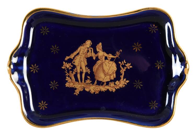 Limoges Miniature Figurines & Giftware Tray-Cobalt/Courtship - Nb330, No Box