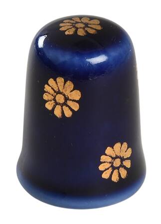 Limoges Miniature Figurines & Giftware Thimble - Cobalt/Flowers - No Box