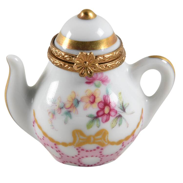 Limoges Miniature Figurines & Giftware Floral Teapot Hinged Box - No Box