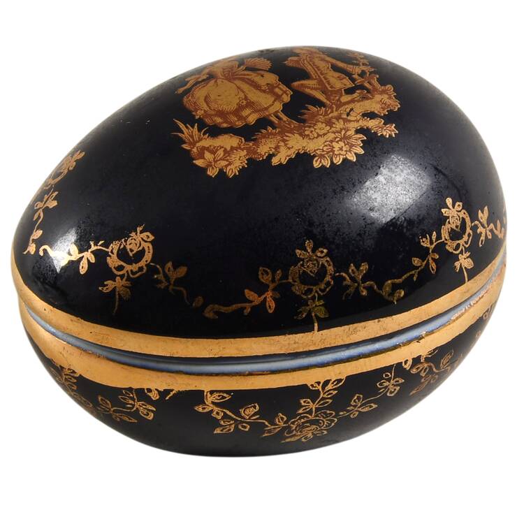 Limoges Miniature Figurines & Giftware Egg--Man & Woman Dark Blue Outer Plants - No Box