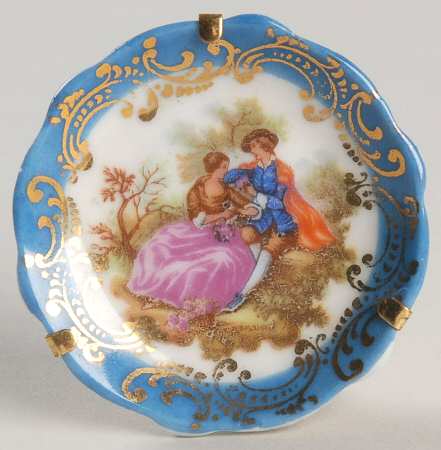 Limoges Miniature Figurines & Giftware Mini Plate-Blue Rim Pastoral - No Box