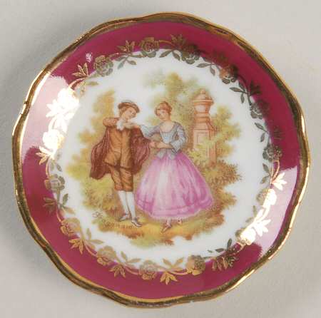 Limoges Miniature Figurines & Giftware Mini Plate Coupe-Red Rim  Waltz - No Box