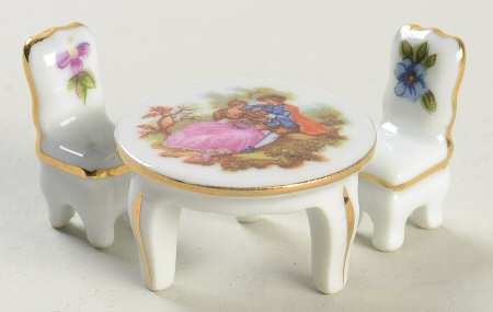 Limoges Miniature Figurines & Giftware Table And 2 Chairs - No Box
