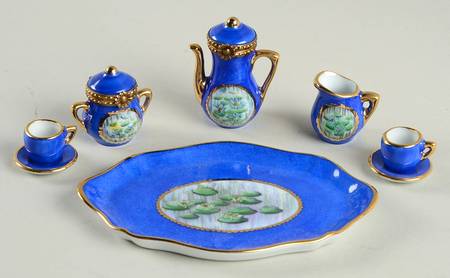 Limoges Miniature Figurines & Giftware Tea Set-Blue-7-Pieces - No Box