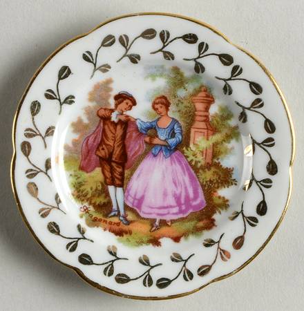 Limoges Miniature Figurines & Giftware Mini-Plate-White Rim-Waltz - No Box