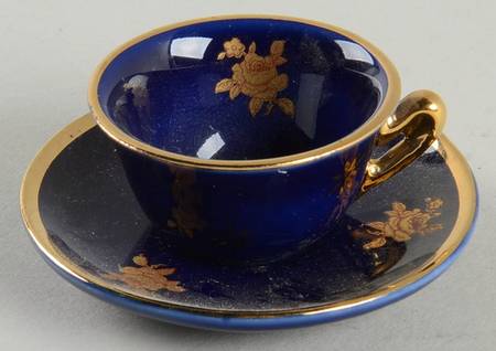 Limoges Miniature Figurines & Giftware Toy Cup & Saucer Cobalt/Gold - No Box