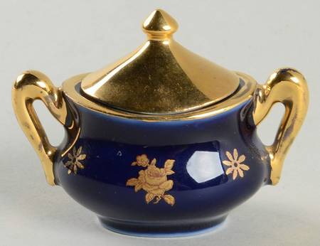 Limoges Miniature Figurines & Giftware Toy Sugar Bowl Cobalt/Gold - No Box