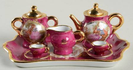 Limoges Miniature Figurines & Giftware Tea Set - Pink/Gold 6 Pc Set - No Box