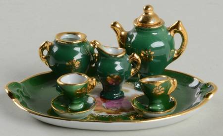 Limoges Miniature Figurines & Giftware Tea Set-Green-6-Pieces As Is  - No Box