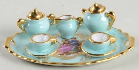 Limoges Miniature Figurines & Giftware Tea Set-Lt Blue&White 6-Pieces - No Box