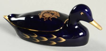 Limoges Miniature Figurines & Giftware Duck-Blue With Gold Design - No Box