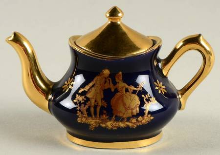 Limoges Miniature Figurines & Giftware Toy Teapot Cobalt/Gold - No Box