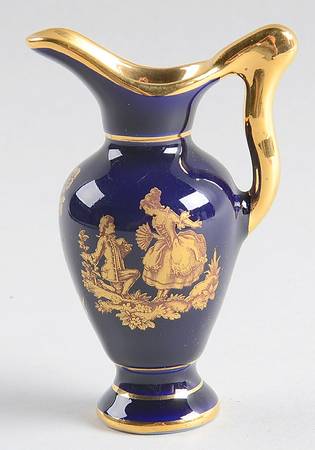 Limoges Miniature Figurines & Giftware Pitcher-Cobalt And Gold - No Box