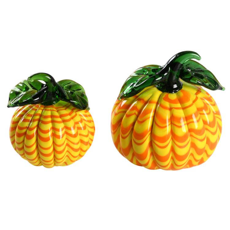 Lenox Art Glass Figurines Barnyard Bounty Pumpkin Pair - Boxed