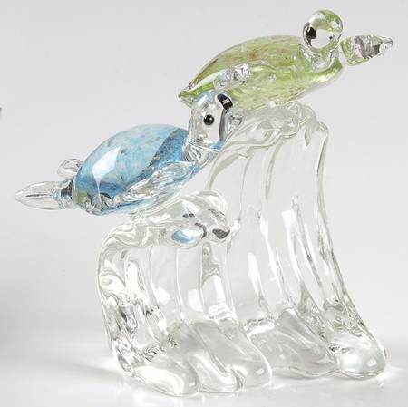 Lenox Art Glass Figurines Catching A Wave-Turtles - Boxed