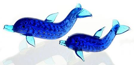 Lenox Art Glass Figurines Deep Blue Dolphins-Set Of 2 - Boxed