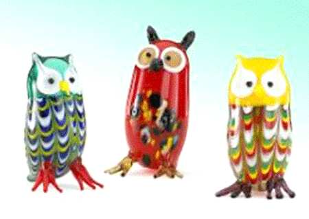 Lenox Art Glass Figurines Wise And Welcoming Owls Set Of 3 - Boxed