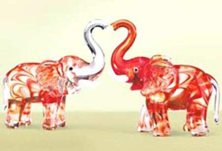 Lenox Art Glass Figurines Elephant Kisses Set Of 2 - With Box 53