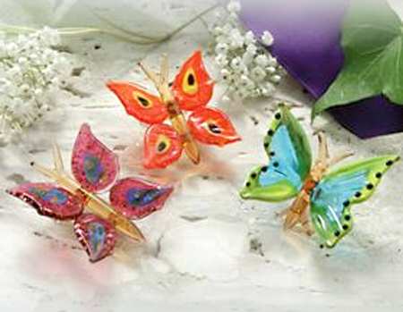 Lenox Art Glass Figurines Butterfly Fancy Set Of 3 - Boxed