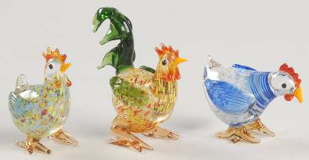 Lenox Art Glass Figurines Rooster Ruckus Set Of 3 - Boxed