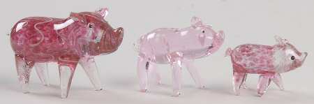 Lenox Art Glass Figurines Piggy Parade-Set Of 3 - Boxed