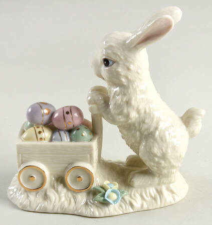 Easter Figurines Bunny With Wagon Of Eggs - With Box