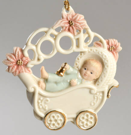 Baby's First Christmas-Filigree 2001 Baby In Carriage - With Box