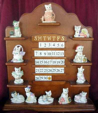 Playful Kittens Perpetual Calendar Display Shelf - Display Rack Wood