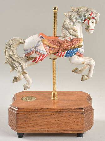 LEFton Music Boxes Carousel Horse W/Eagle & Flag - Boxed