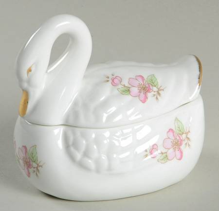 LEFton Giftware Swan Covered Box-Pink Flowers - No Box