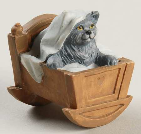 Victorian Parlor Kitten Thimbles British Blue In A Cradle - Boxed