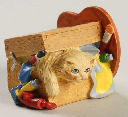 Victorian Parlor Kitten Thimbles Silver Tabby In A Painters Box - Boxed