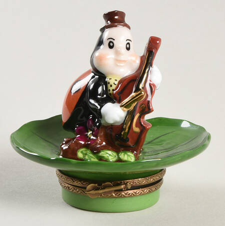 La Gloriette Limoges Box Lady Bug Playing Cello On Lilypad - No Box