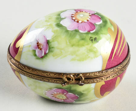 La Gloriette Limoges Box Red Egg Box Shape With Red Flowers - No Box