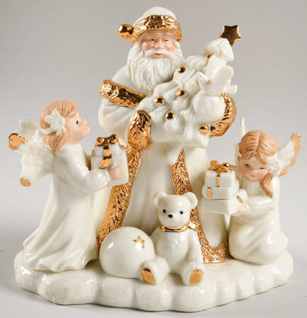 Christmas Musical Figurine Santa & Angels-Ivory & Gold - No Box