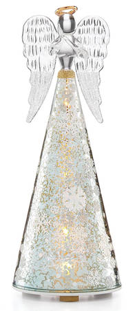 Christmas Lit Crystal Figurines Radiant Light Mercury Glass Angel - Boxed