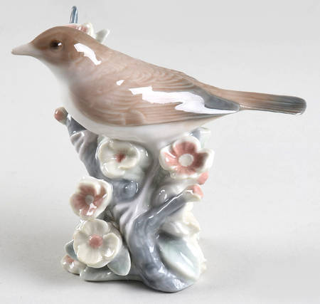 Birds Nightingale-Bird On Branch With Flowers - No Box