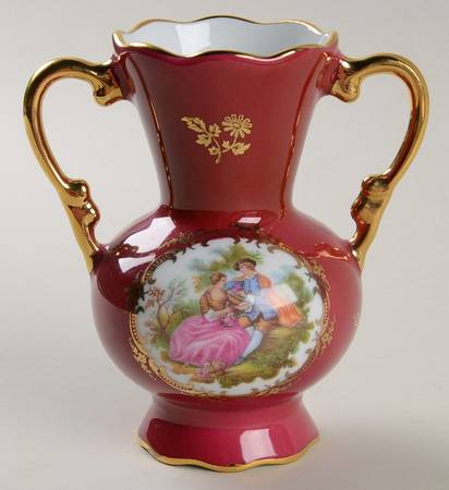 Limoges Castel Figurines Vase-Victorian Couple - No Box
