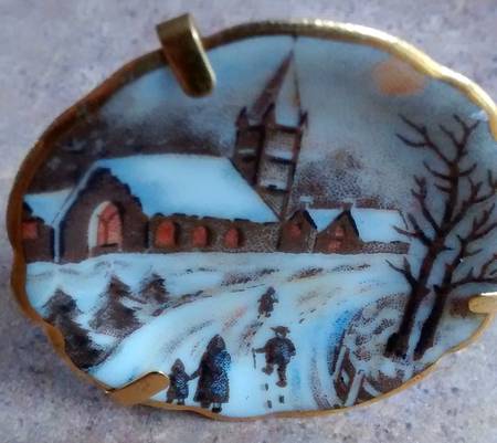 Limoges Castel Figurines Plate-Church Scene - No Box