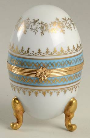 Limoges Castel Figurines White & Gold Egg Box - No Box