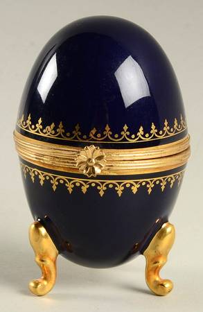 Limoges Castel Figurines Cobalt Egg Box - No Box